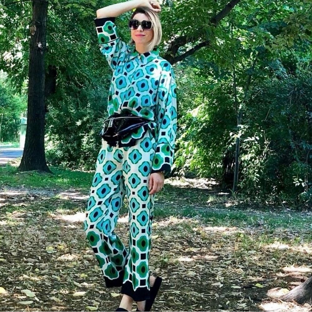 Zara Set Geometric Print Matching 2 Piece Shirt Pants Size XS • BLOGGER FAVORITE - Picture 8 of 16